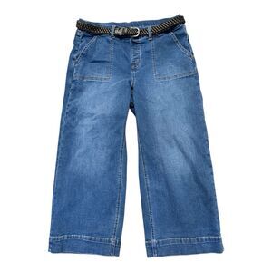 Denim & Co. Petite Indigo Easy Stretch Wide Leg Ankle Jean Size 14 Petite Belted
